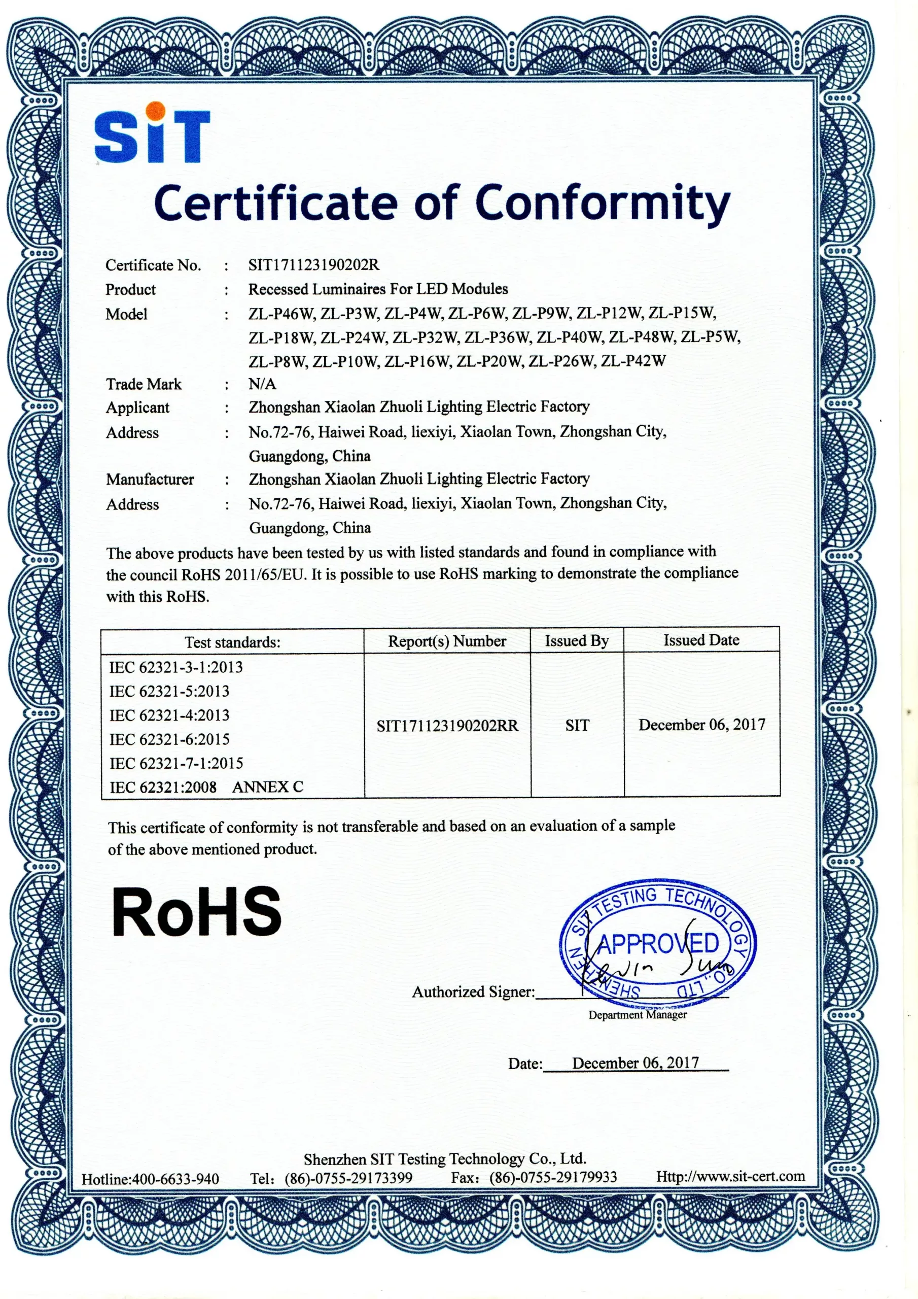 RoHs Certification of Panel Light Extreme Sports Mountain Climbing